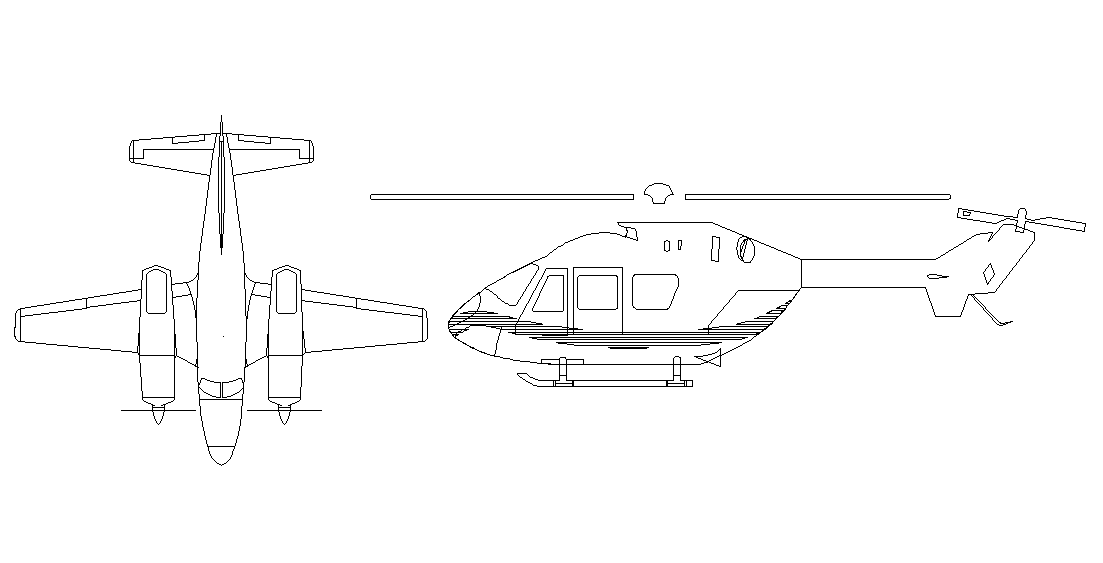 Helicopter 2D drawing is given in this Autocad model.Download now.
