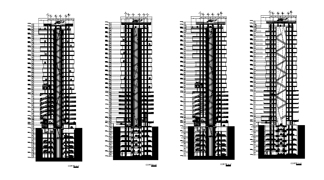 Helipad Tower Building Section CAD Drawing Download DWG File