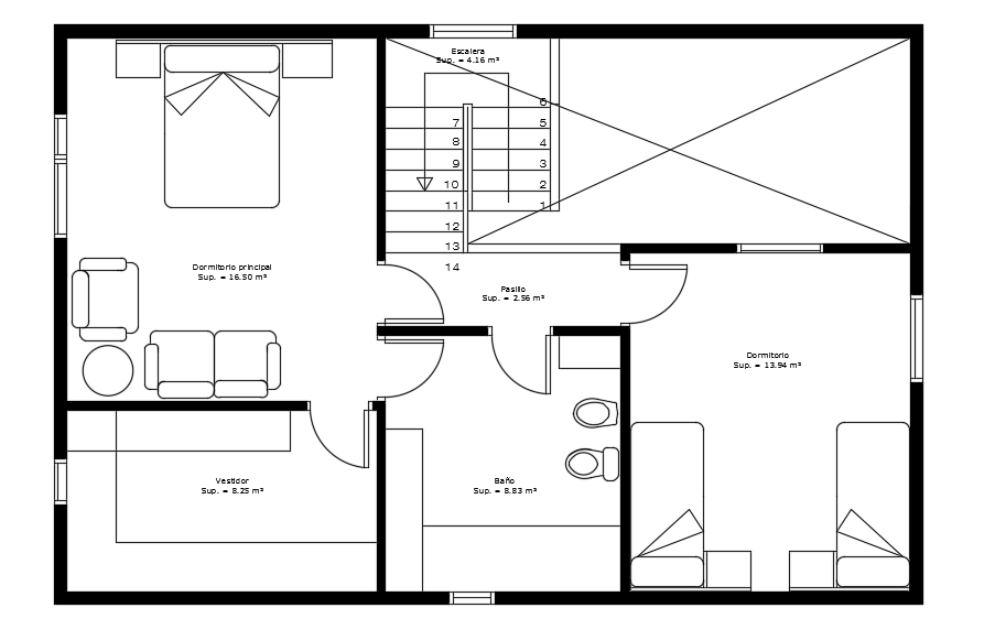 14x8m Primary Floor Plan Furniture Layout CAD Drawing