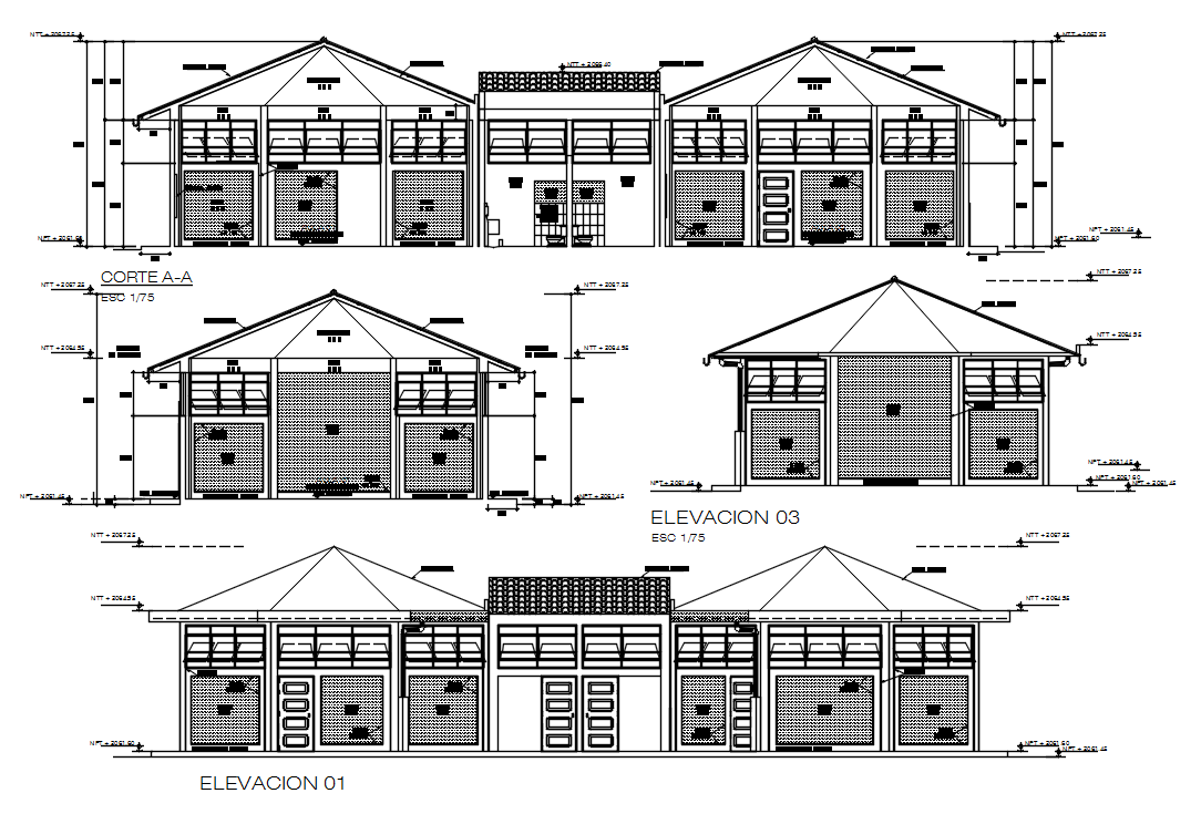 Hexagon Shaped Restaurant Building Elevation Design Download DWG File