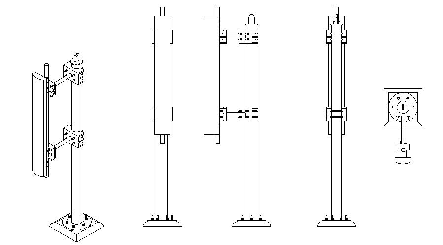 High Mast Lighting Pole CAD Design with Structure and Foundation Plan
