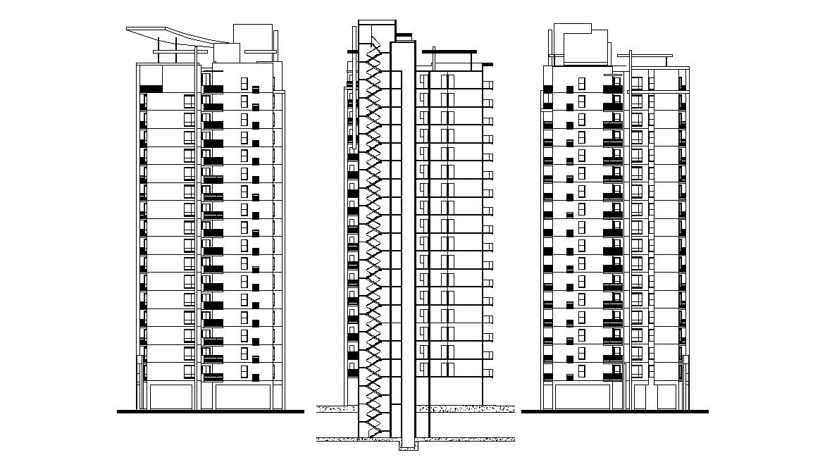 High Rise Apartment Elevation And Section AutoCAD File Free Download