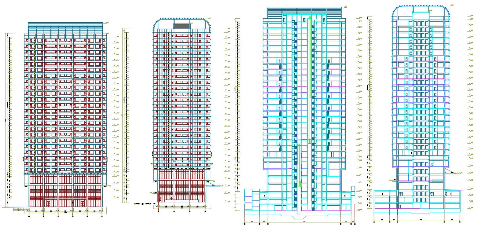 High Rise Building Elevation and Section Drawing