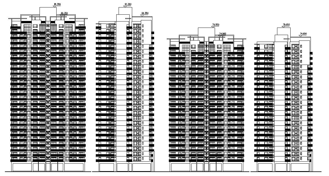 High Rise Contemporary Apartment Elevations AutoCAD File