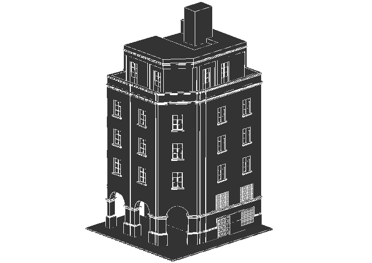 High rise building 3d view with floor view dwg file