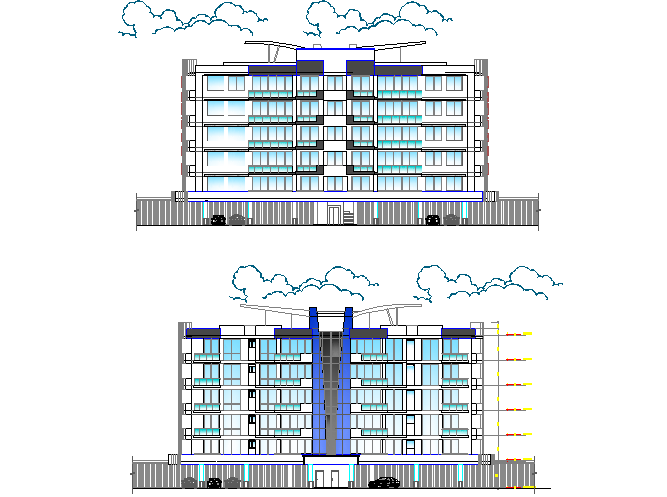 High rise building Elevation detail dwg file