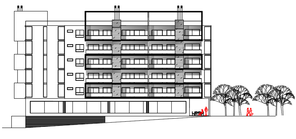 High rise building Elevation plan detail dwg file