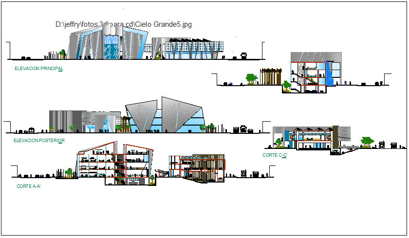 High rise building elevation design dwg file