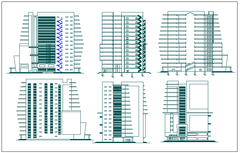 High rise building elevation design dwg file