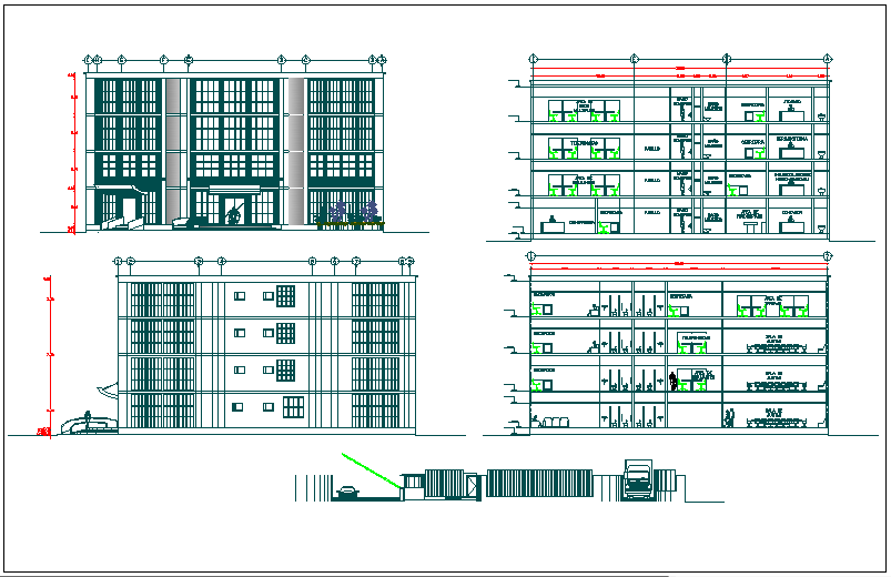 High rise building elevation design dwg file