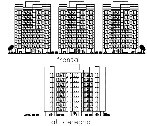 High rise building elevation detail dwg file