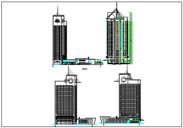 High rise building elevation detail dwg file