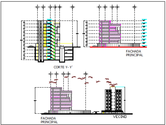 High rise building elevation plan detail dwg file