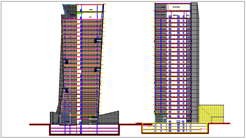 High rise building elevation plan detail dwg file