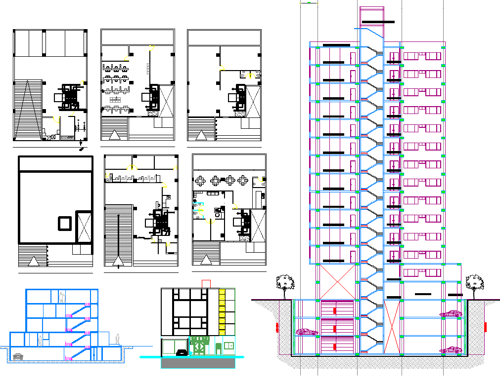 High-rise building plan detail dwg file
