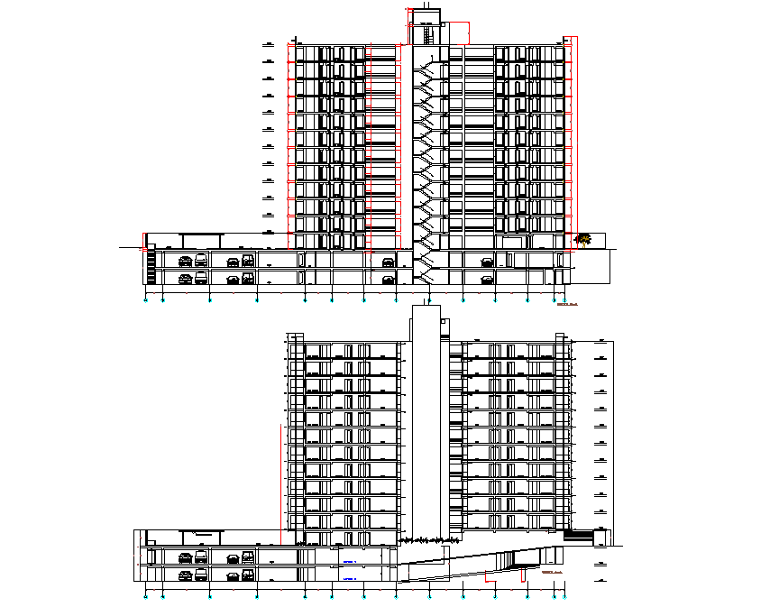 High rise building section plan detail dwg file