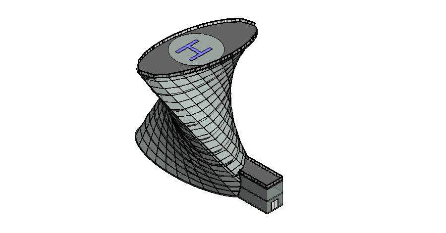 High rise corporate building tower with helipad 3d drawing details rvt file