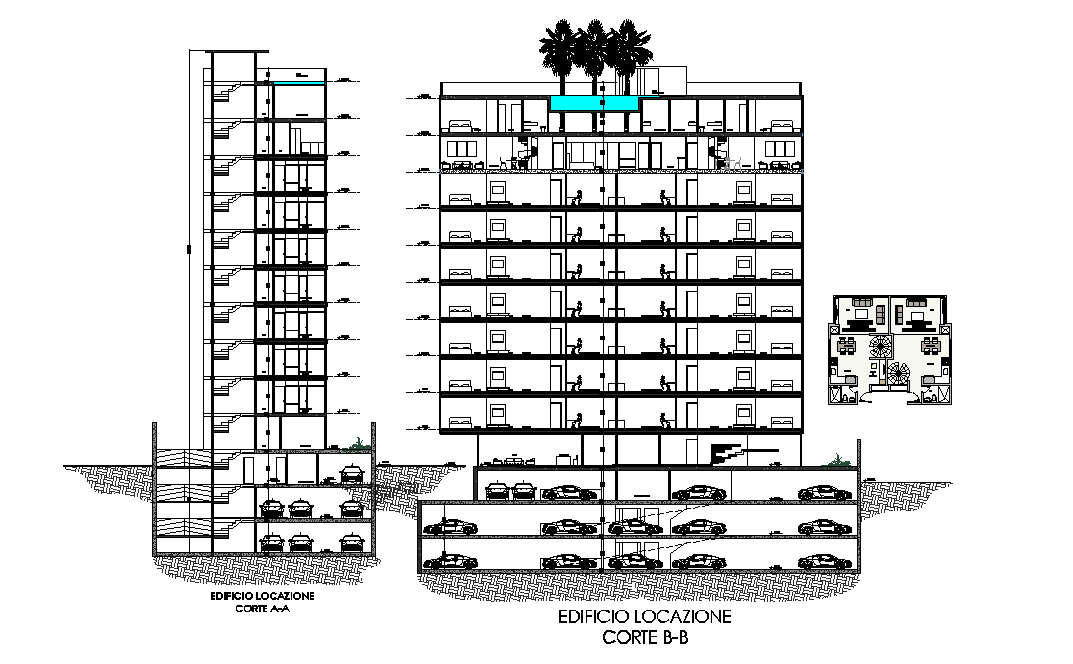 High rise elevation and section detail dwg file