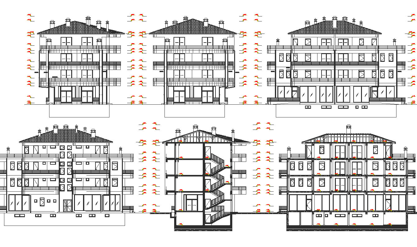 High rise elevation and section detail dwg file