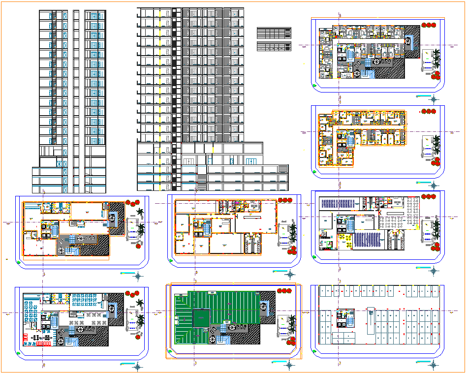 High rise hotel architecture design and drawing in cad dwg