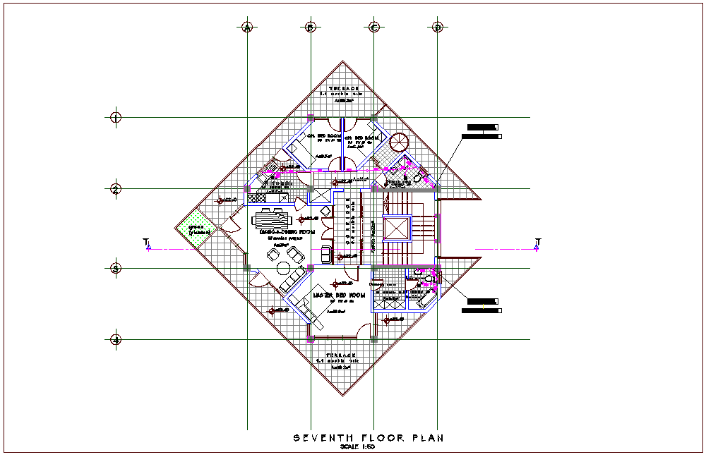 High rise mixed use use building seventh floor plan dwg file