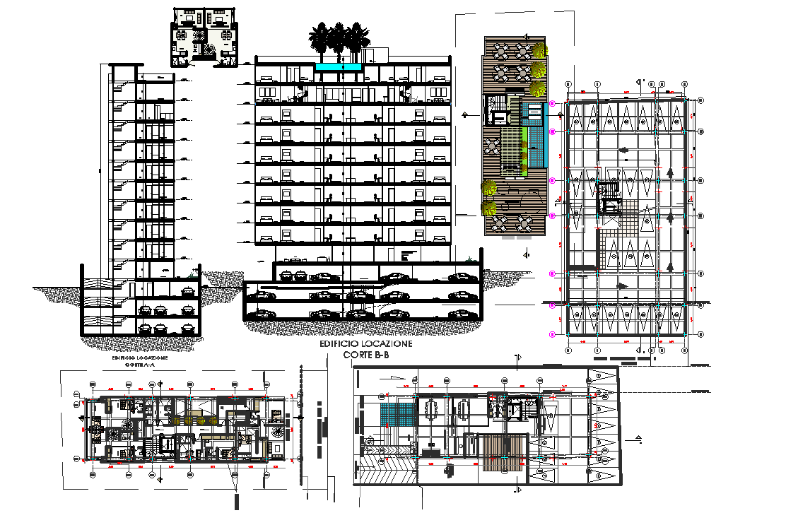 High rise plan and section detail dwg file