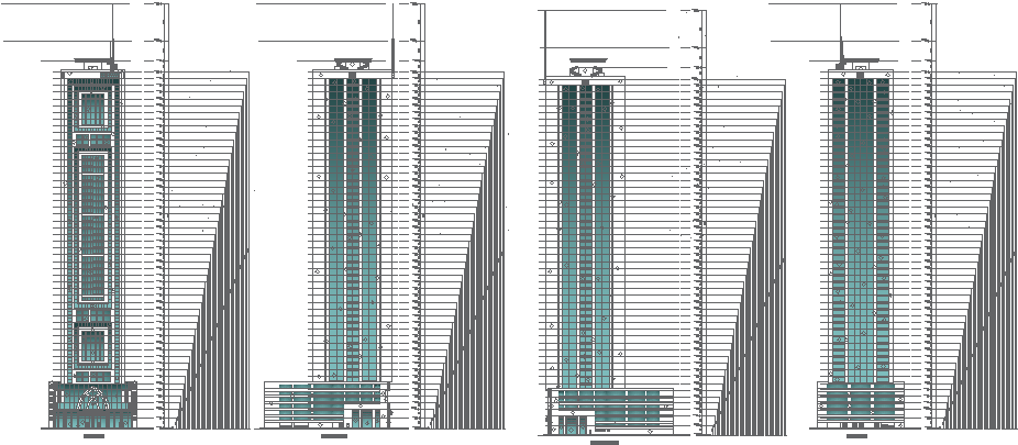 High-Rise Building Elevation Detail in AutoCAD DWG File