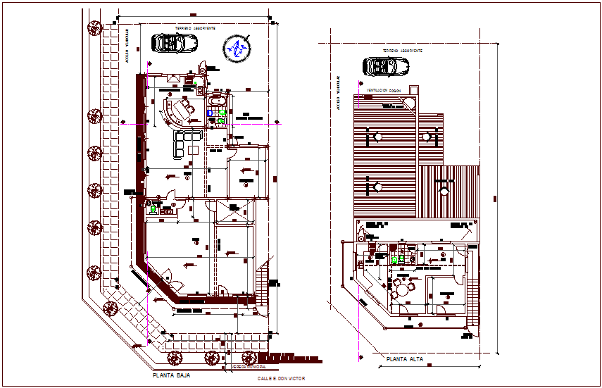 Higher and lower plan of residential area dwg file