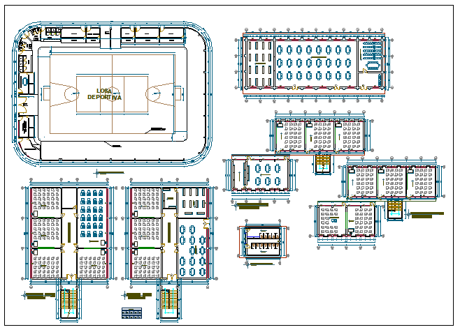 Higher education institute plan details with sports ground dwg file