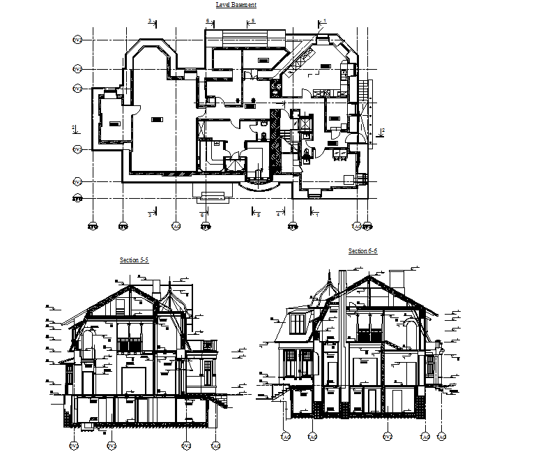 Historic villa elevation and plan dwg file