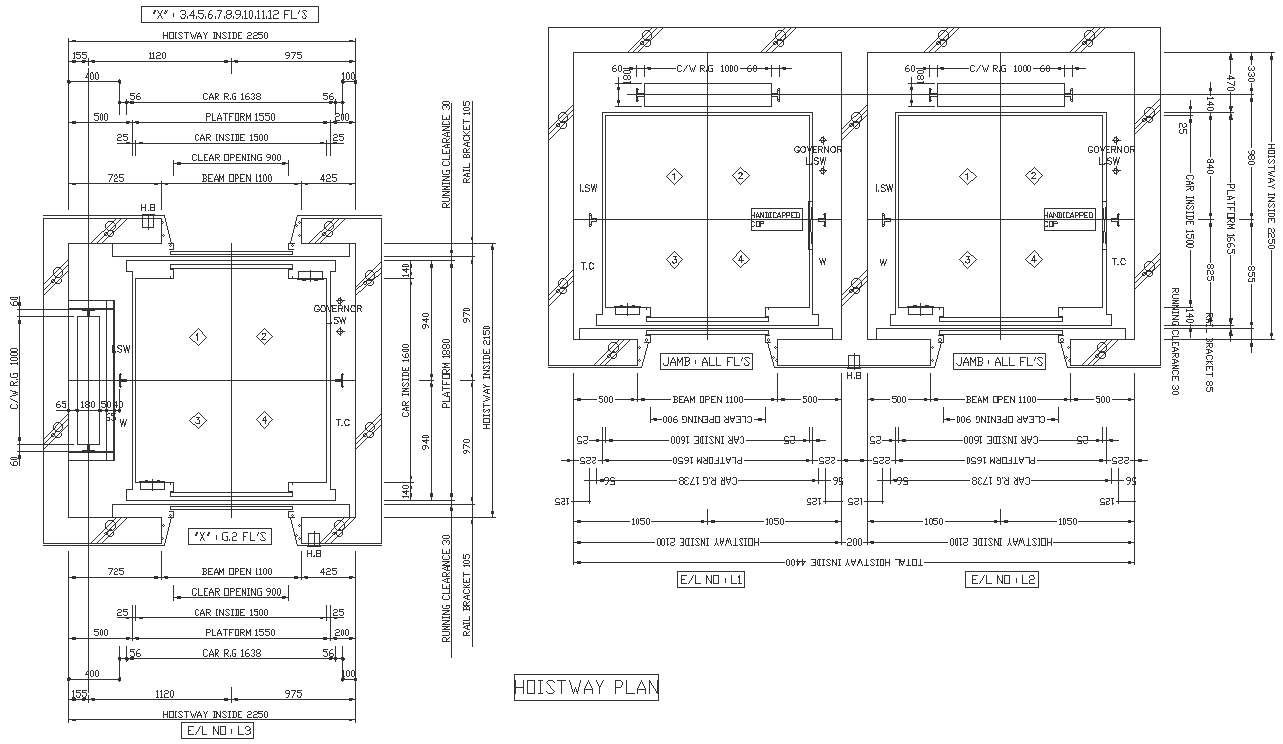 Hoistway plan with beam detail DXF AutoCAD drawing