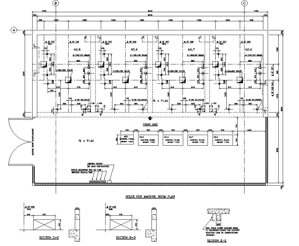 Holes for machine room plans are given in this 2D CAD DWG drawing.Download the AutoCAD 2D DWG file.