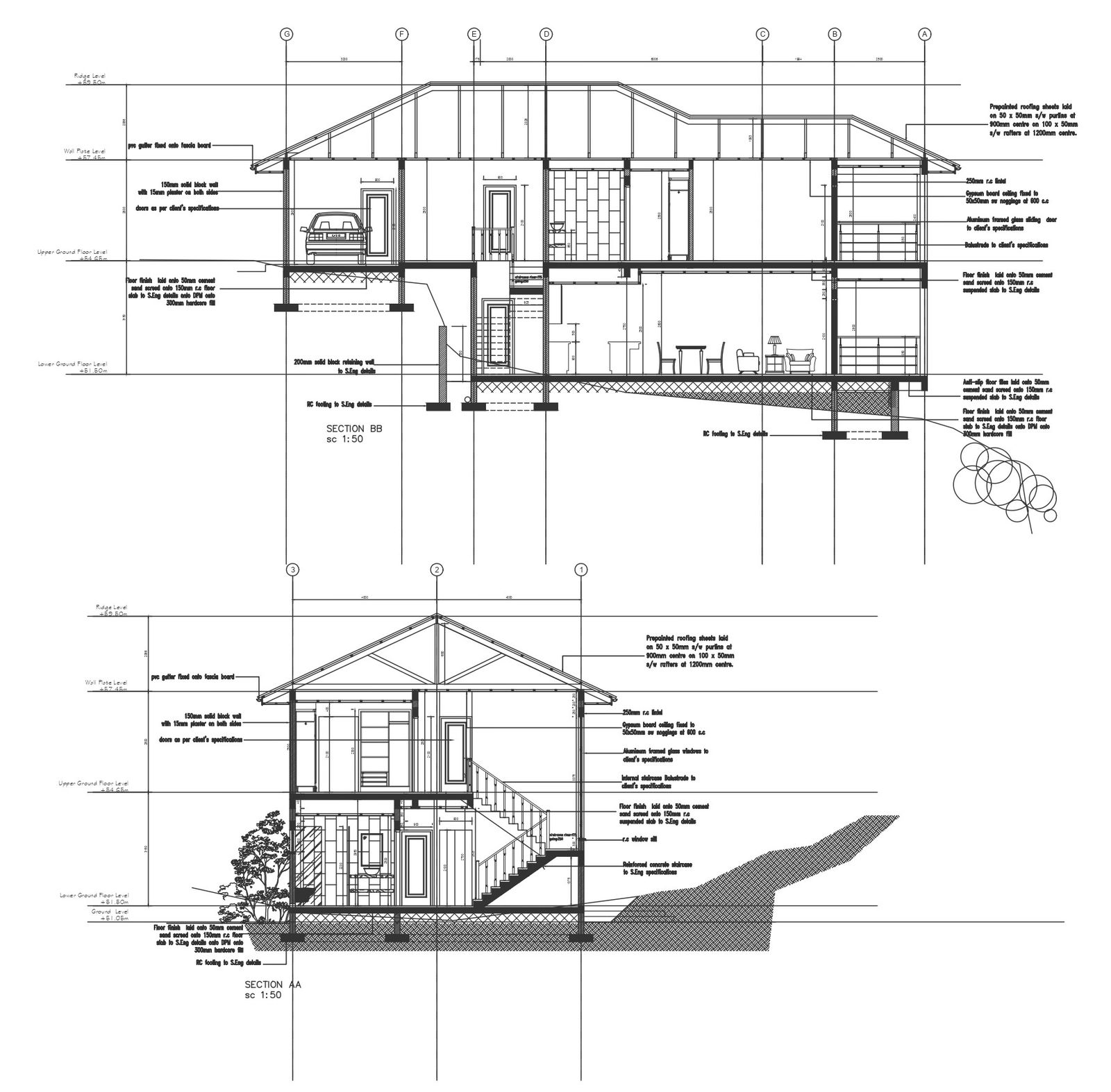 Holiday home design for terrain areas with labeling dwg autocad drawing .