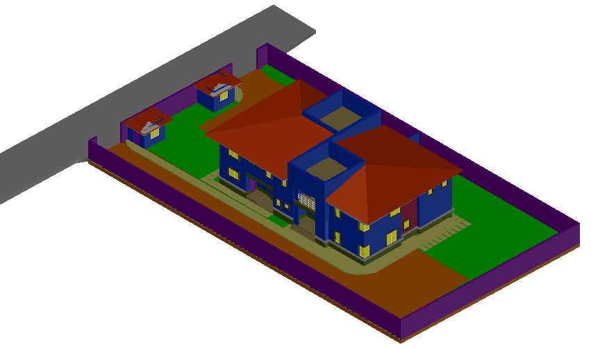 Home 3d view with architectural view dwg file