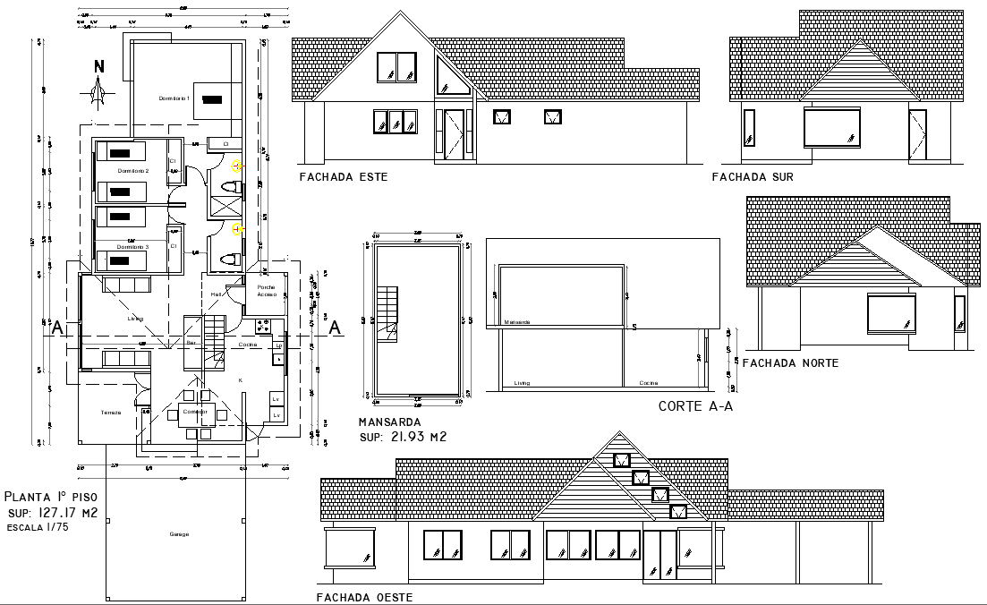 Home working planning autocad file