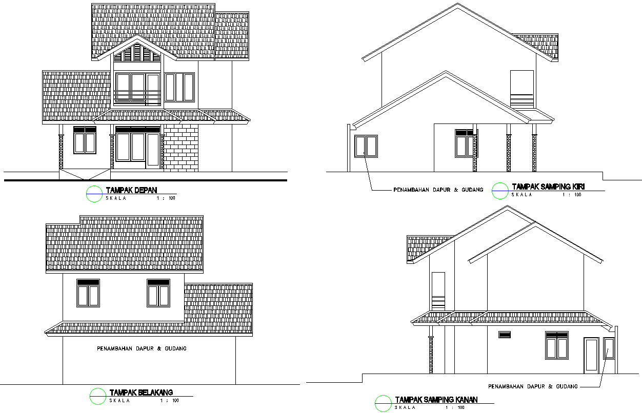 AutoCAD Home Section and Elevation Drawing in DWG File