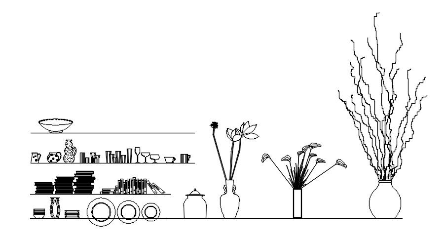 Home decor objects in AutoCAD 2D drawing, CAD file, dwg file