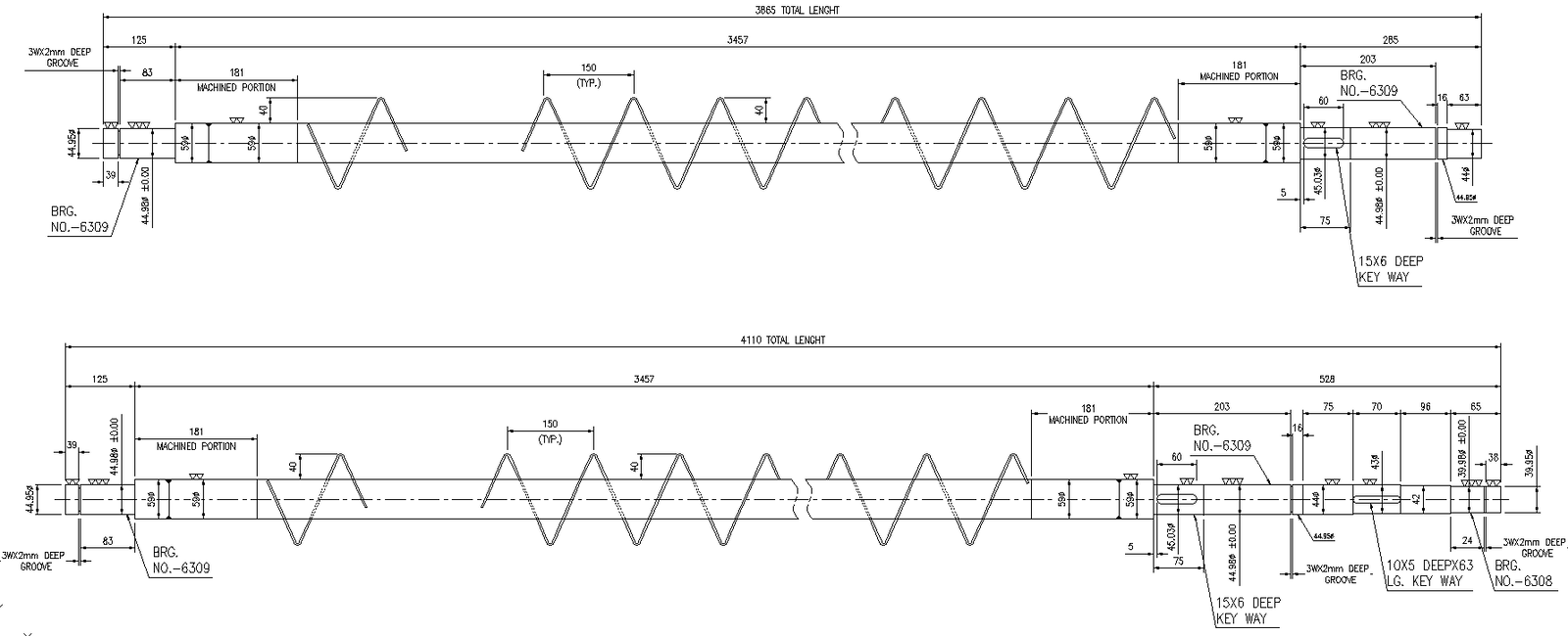 Horizontal & Vertical Auger Shaft AutoCAD Machinery DWG file