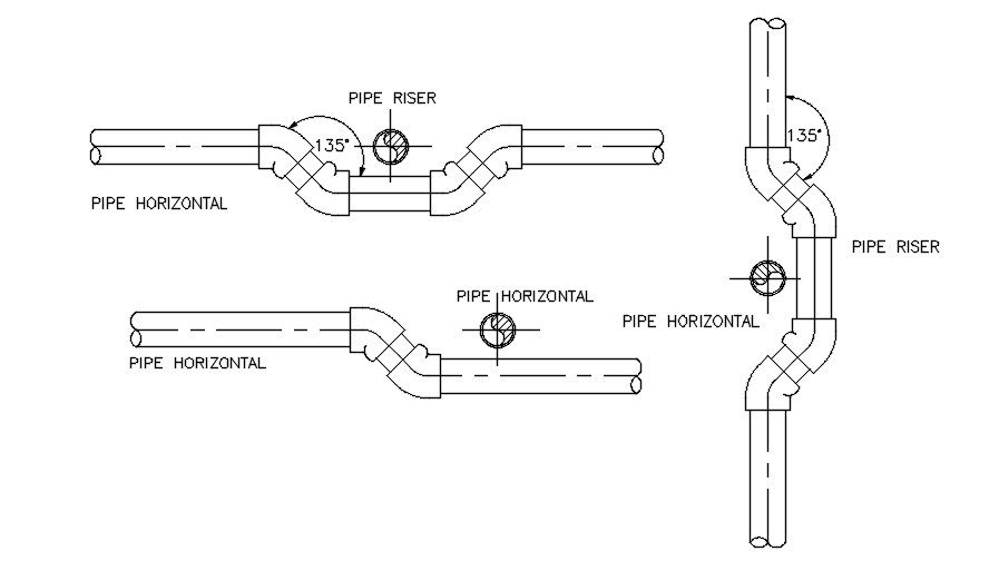 Horizontal Elbow Pipe Detail CAD Drawing DWG File