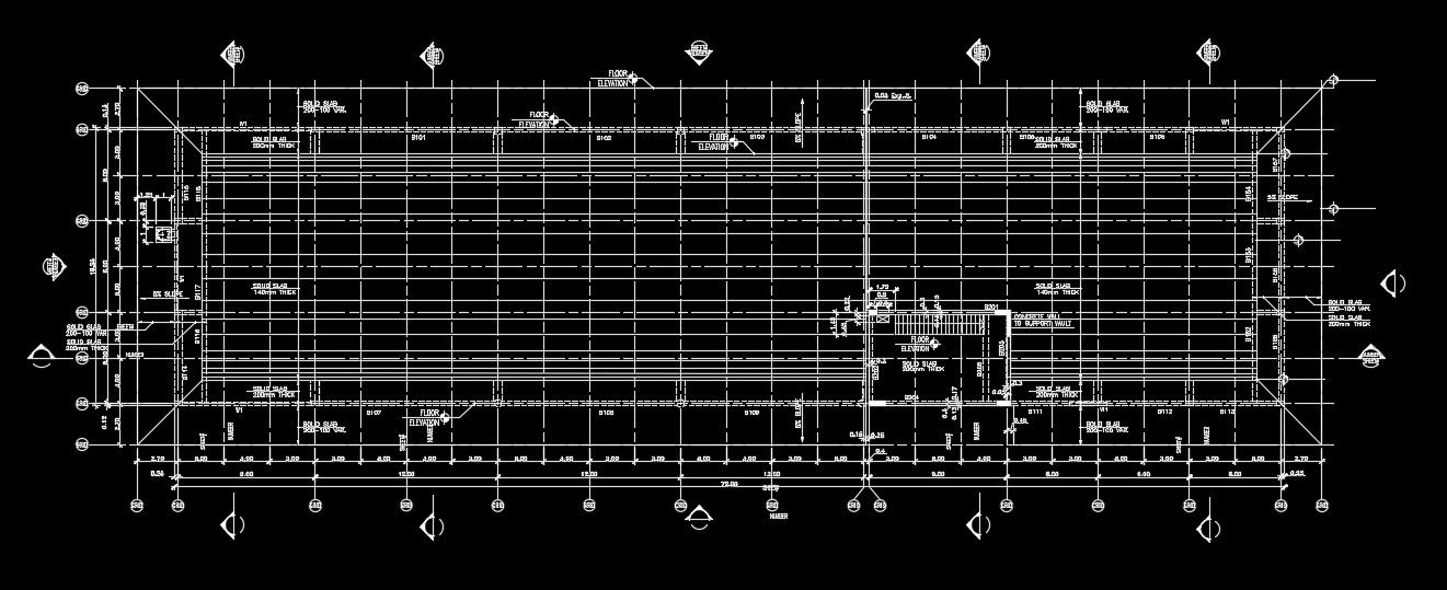 Horizontal beam layout of the 73x19m industrial plan