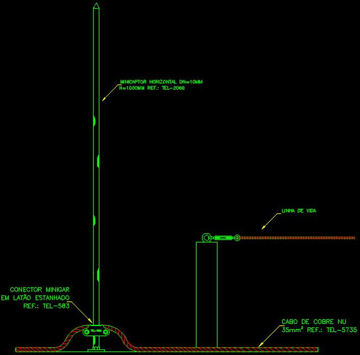 Horizontal mini captor with connection for copper cable protecting lifeline drawing