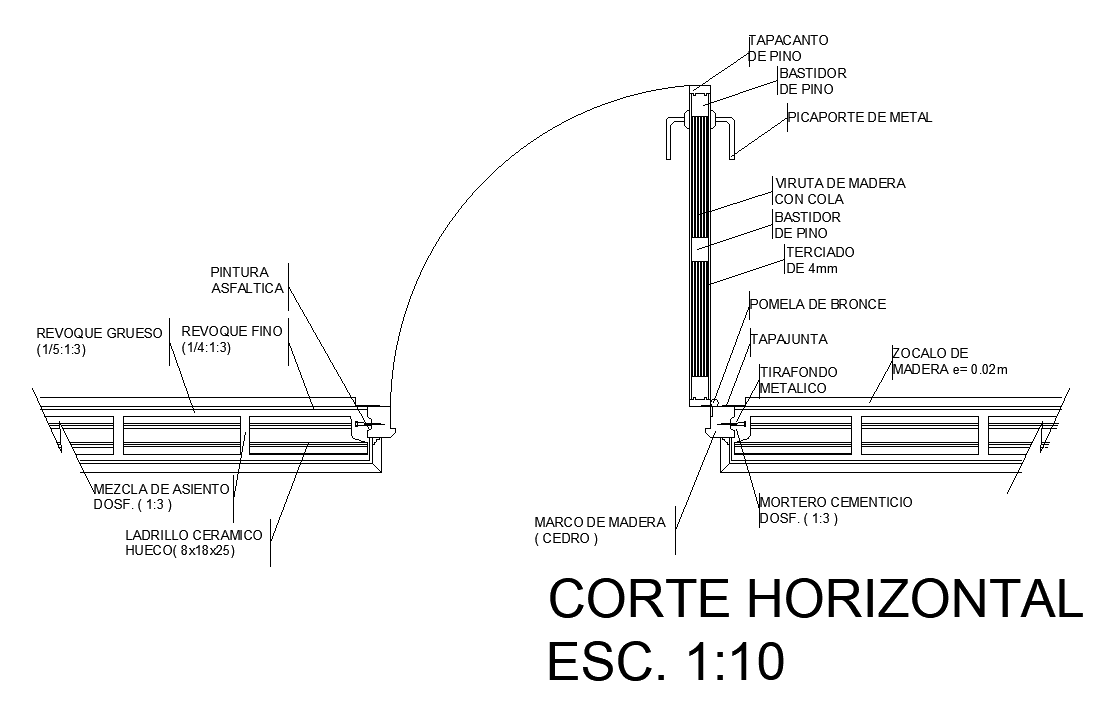 Horizontal section view of 680x2000mm door structure is given in this AutoCAD model.Download now.