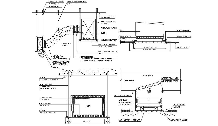 Horizontal support rectangular duct AutoCAD drawing
