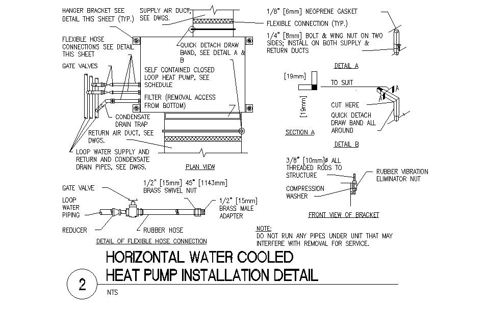 Horizontal water cooled heat pump installation details