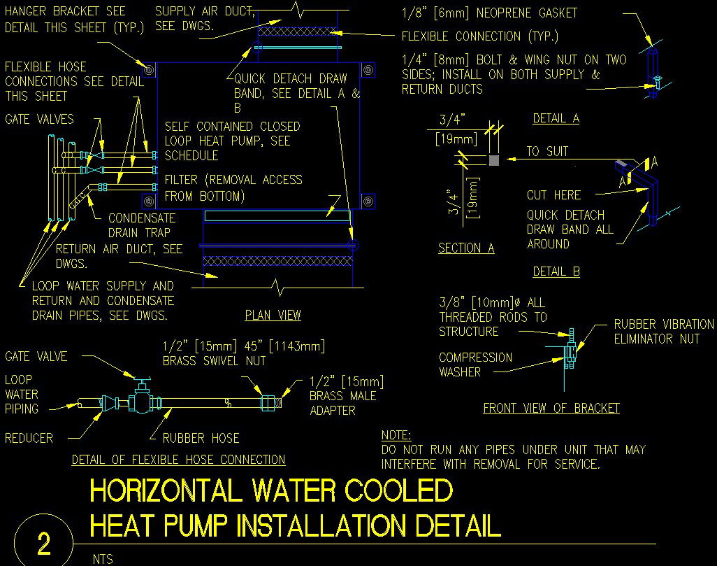 Horizontal water cooled heat pump installation details