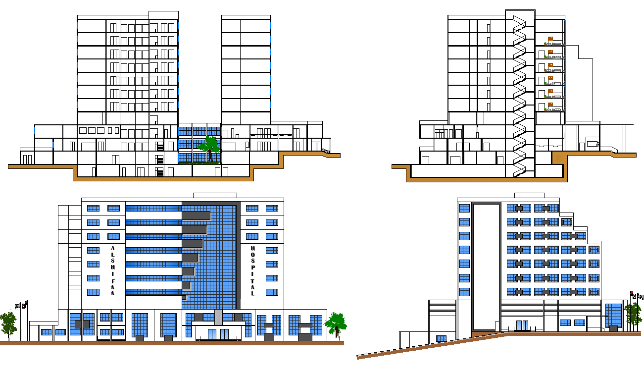 Hospital Elevation and Section plan 