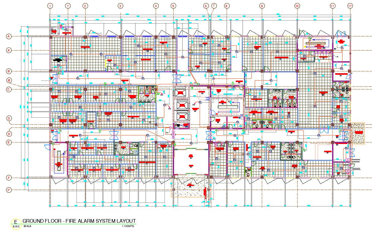 Hospital Fire Alarm System Layout Plan DWG File