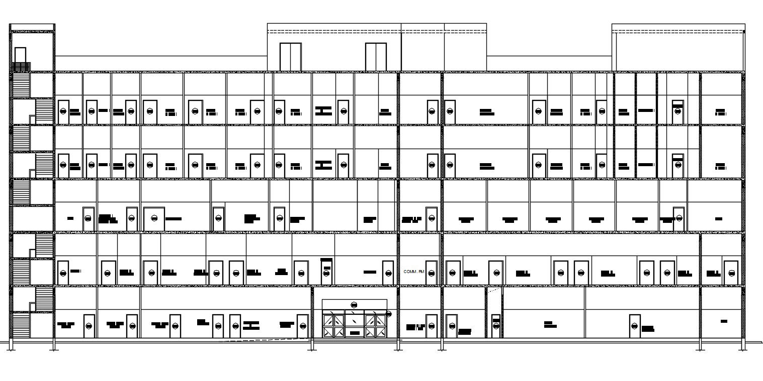 Hospital Front Elevation Design DWG File