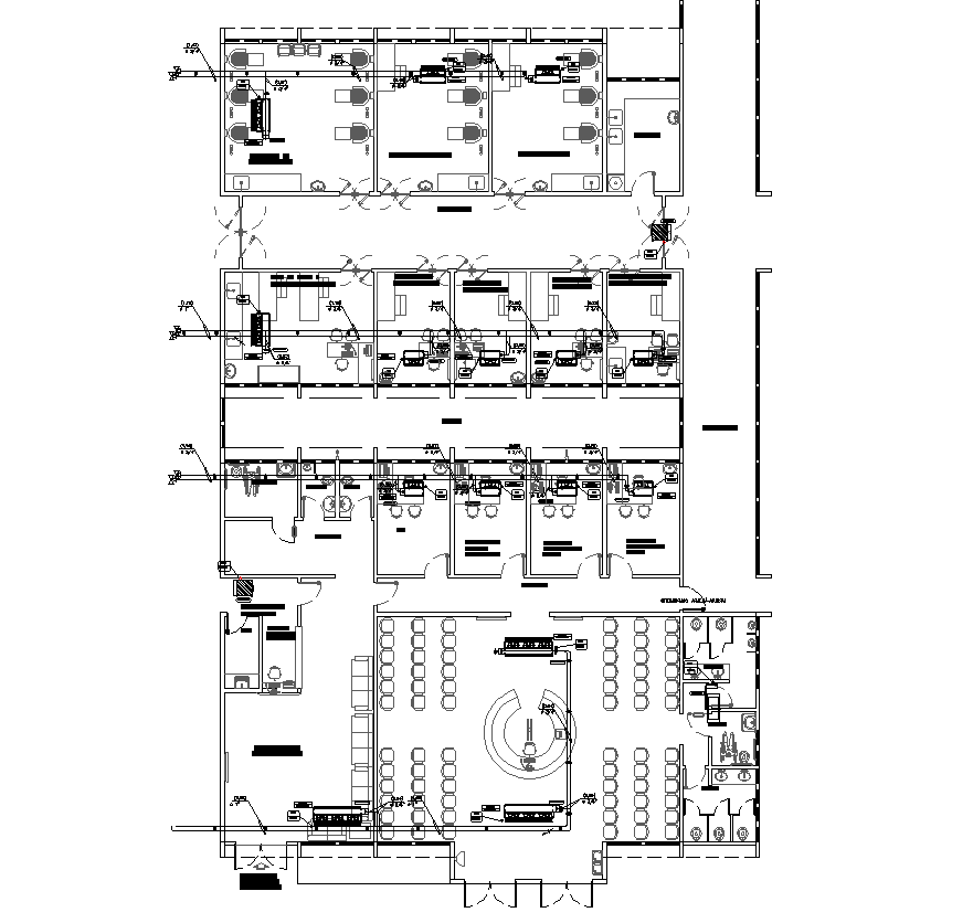 Hospital building detail plan 2d view layout file in dwg file