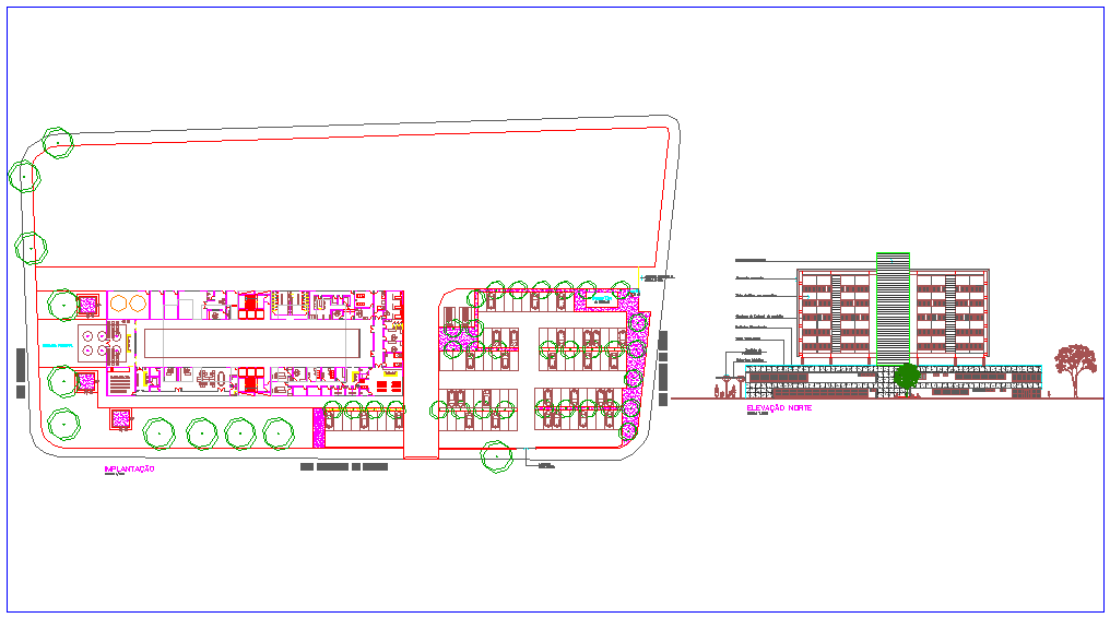 Hospital design with plan and elevation